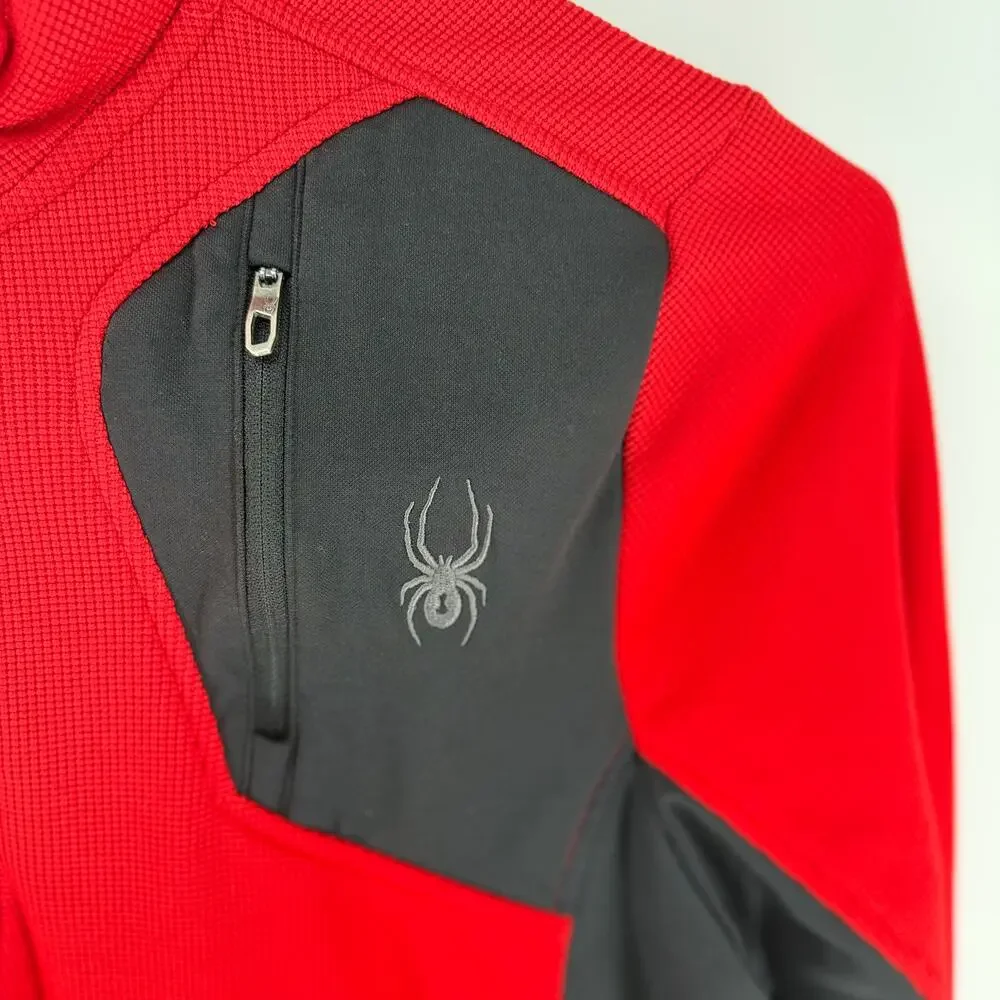 Spyder Mens XL Red Black Quarter Zip Pullover Waffle Knit Alpine Ski